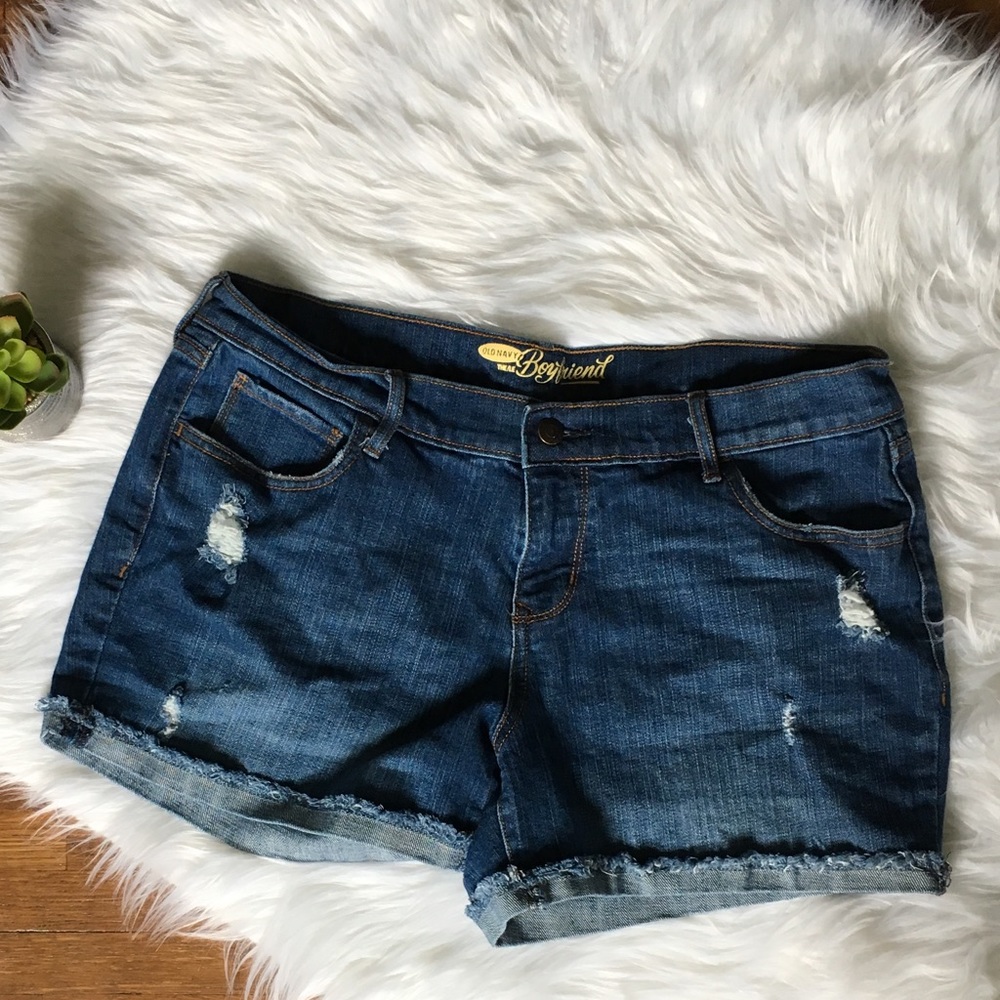 Distressed jean shorts